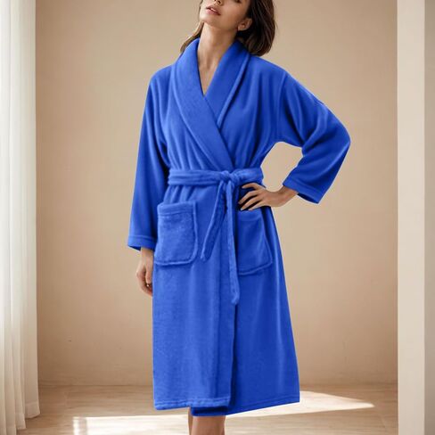 Kimono Flannel Bathrobe for Women Terry Cloth Robes Quick Dry Warm Soft Knee Length Towel Bathrobes with Blet in Saudi Arabia