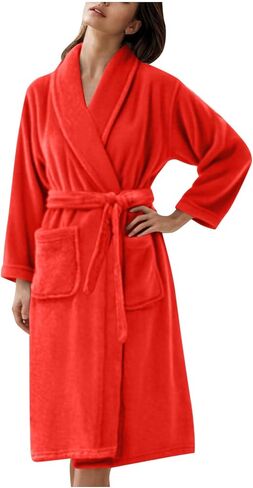Kimono Flannel Bathrobe for Women Terry Cloth Robes Quick Dry Warm Soft Knee Length Towel Bathrobes with Blet in Saudi Arabia