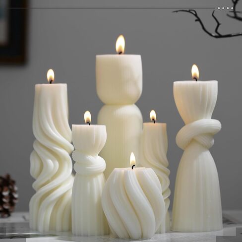 6 PCS شموع عمود شموع جمالية زخرفية مضلعة مجموعة لطيفة شمع الصويا معطرة ديكور مضلع للمنزل (أبيض ، 3.39-9.06 بوصة) in Saudi Arabia
