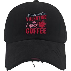 I Don't Need A Valentines I Need Coffee Hats for Mens Washed Distressed Baseball Cap Soft Washed Running Hat Cotton in Saudi Arabia