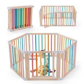 Foldable Wooden Playpen, Large Baby Play Yard with Locking Gate for Babies and Toddler 1-3 Year, Portable Playpen for Activity Center Indoor Outdoor in Kuwait