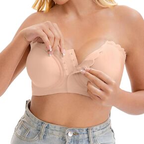 Front Closure Wireless Strapless Bras for Women Seamless Comfy Bandeau Bralette(Beige,XX-Large) in Saudi Arabia