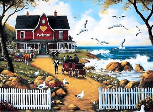 Jigsaw Puzzles 500 Pieces for Adults, Bichon Frise Flower Seagull Puzzles 500 Pieces for Kids Seniors, Dust-Free Landscape Adult Jigsaw Puzzle, Challenging Puzzle Great Gift for Family Friends in Saudi Arabia