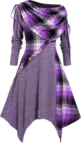 Rosegal Womens Plus Size Sikew Twivover Cinched Plaid Plaid Plaid Clankkerchief HEM MIDI in Saudi Arabia