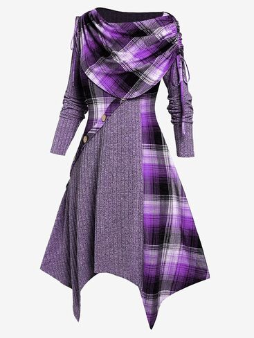 Rosegal Womens Plus Size Sikew Twivover Cinched Plaid Plaid Plaid Clankkerchief HEM MIDI in Saudi Arabia