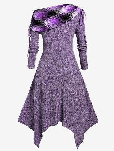 Rosegal Womens Plus Size Sikew Twivover Cinched Plaid Plaid Plaid Clankkerchief HEM MIDI in Saudi Arabia