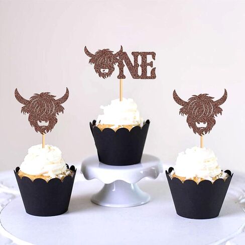 Ercadio 24 PCS Black Wolf Cupcake Topcake Topcake Silhouette Black Glitter Cupcake Topper Wolf Cupcake Decoration يختار موضوعًا للحيوان للاستحمام طفل عيد ميلاد لوازم الحفل in Kuwait