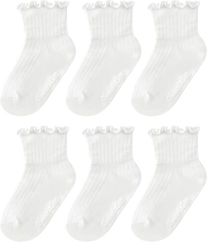 Simply Kids Toddler Ruffle Socks with Grips for Baby Girls (6 Pairs), 6 Months to 7 Years in Kuwait