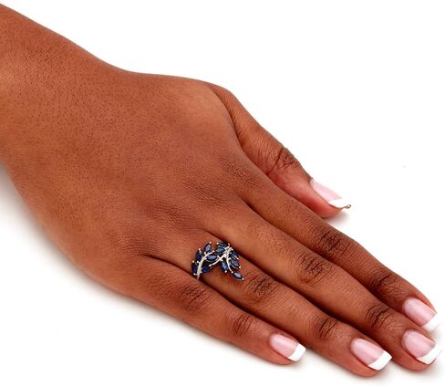 Palm Beach Jewelry Platinum على Marquise Silver Marquise قطع الياقوت الأزرق الأصلي و Leace Leace Ring in Saudi Arabia