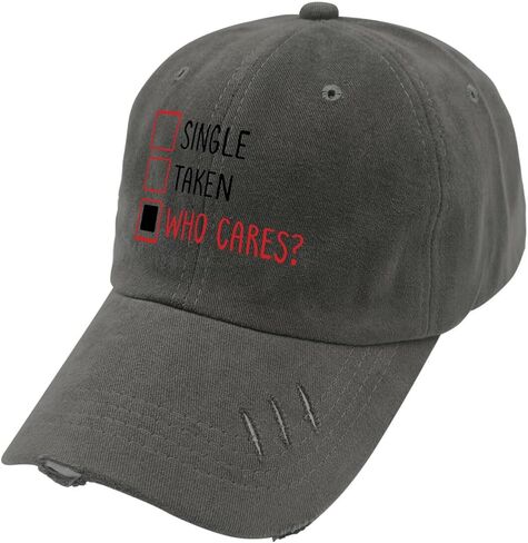 Single Taken Who Cares Valentines Day Hats for Mens Washed Distressed Baseball Caps Vintage Washed Running Hat Breathable Dark Grey in Saudi Arabia
