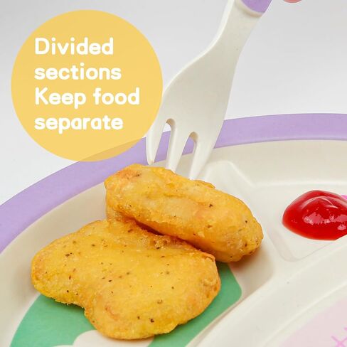 Rabbit Toddler Plate Set 5 Pieces Includes 3-Section Divided Plate, Bowl, Tumbler and Utensil Tableware, Non-BPA Bamboo Fiber Material Perfect for Girls (Rabbit) in Kuwait