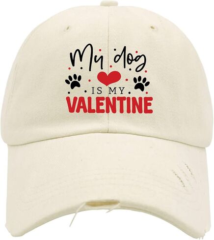 My Dogs is My Valentines Hat for Mens Washed Distressed Baseball Caps Aesthetic Washed Workout Hat Cotton in Saudi Arabia