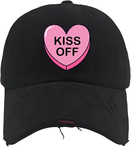 Kiss Off No Valentines Day Hat for Men Washed Distressed Baseball Cap Vintage Washed Hiking Hats Adjustable in Saudi Arabia