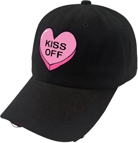 Kiss Off No Valentines Day Hat for Men Washed Distressed Baseball Cap Vintage Washed Hiking Hats Adjustable in Saudi Arabia