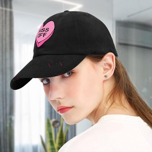 Kiss Off No Valentines Day Hat for Men Washed Distressed Baseball Cap Vintage Washed Hiking Hats Adjustable in Saudi Arabia