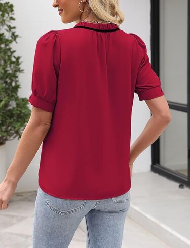 CiCiBird Womens Dressy Casual Blouses Elegant Business Work Tops Tie Front Puff Short Sleeve Shirt in Kuwait