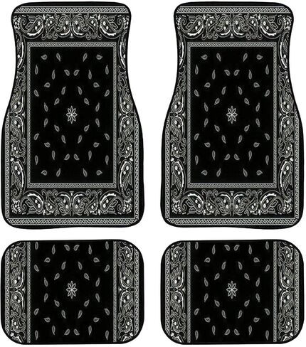 Car Floor Mats - Black Bandana Pattern Carpet Floor Mats for Cars, Auto Accessories Front & Rear Car Floor Foot Mat Sets of 4 Pieces in Saudi Arabia