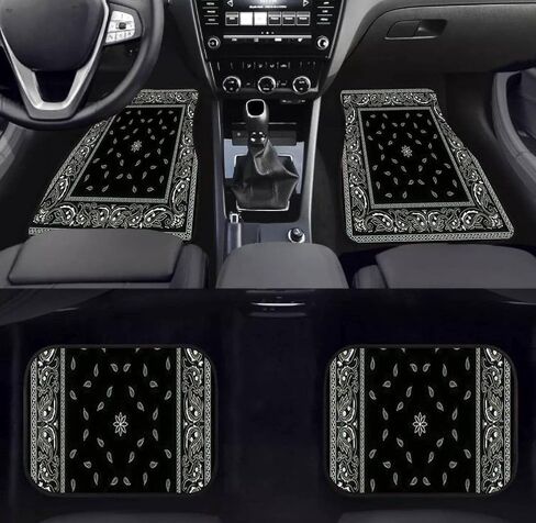 Car Floor Mats - Black Bandana Pattern Carpet Floor Mats for Cars, Auto Accessories Front & Rear Car Floor Foot Mat Sets of 4 Pieces in Saudi Arabia