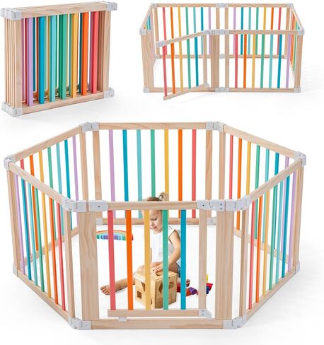 قابلة للطي خشب خشبي ، ساحة كبيرة للعب الأطفال مع بوابة قفل للأطفال والأطفال الصغار من 1-3 سنوات ، Plateable Playpen لمركز النشاط في الهواء الطلق في الهواء الطلق in Kuwait