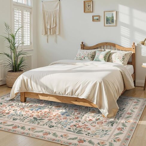 Leevan Floral 5x7 منطقة سجاد لغرفة المعيشة ، سجادة غرفة نوم منخفضة ناعمة غير قابلة للانزلاق ، سجاد حضانة قابلة للغسل ، غرفة طعام في بوهو خمر مات فائل رقيقة للمكتب (بيج) in Kuwait