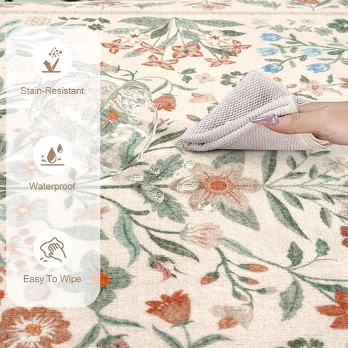 Leevan Floral 5x7 منطقة سجاد لغرفة المعيشة ، سجادة غرفة نوم منخفضة ناعمة غير قابلة للانزلاق ، سجاد حضانة قابلة للغسل ، غرفة طعام في بوهو خمر مات فائل رقيقة للمكتب (بيج) in Kuwait