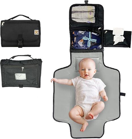 Portable Diaper Changing Pad for Baby, Travel Changing Pad with Baby Wipes Pocket, Gift for babyshower, Newborn Boys & Girls (Grey) in Kuwait