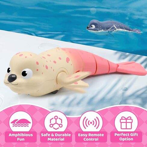 Amphibious RC Toy Seal - 2.4Ghz Waterproof Swimming & Crawling Robot for Kids, Rechargeable Pool & Land Toy with USB-C, Perfect Summer Gift for Ages 3-12 Blue in Saudi Arabia