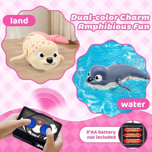 Amphibious RC Toy Seal - 2.4Ghz Waterproof Swimming & Crawling Robot for Kids, Rechargeable Pool & Land Toy with USB-C, Perfect Summer Gift for Ages 3-12 Blue in Saudi Arabia