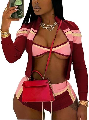 cu4eve Work Out Sets Gym For Women 2 Piece Outfits Zip Up Sweatshirt And Lounge Athletic Jogger Shorts Set Track Sweat Suits in Saudi Arabia