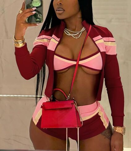 cu4eve Work Out Sets Gym For Women 2 Piece Outfits Zip Up Sweatshirt And Lounge Athletic Jogger Shorts Set Track Sweat Suits in Saudi Arabia