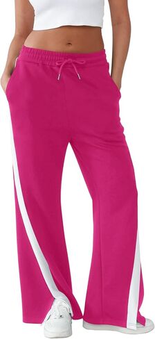 Women's Wide Leg Sweatpants Baggy Fit - Cotton Side Striped Track Pants with Pockets,High Waisted Straight Leg Pants in Saudi Arabia