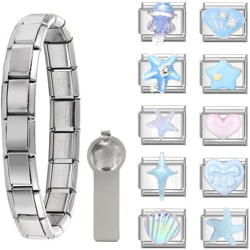 مجموعات سوار السحر الإيطالي Loozykit مع سوار بدء 1PC ، وسحر الوحدة 10pcs وأداة فتح DIY سحر القابل للإزالة الصلب غير القابل للصدأ روابط المجوهرات المجوهرات in Kuwait