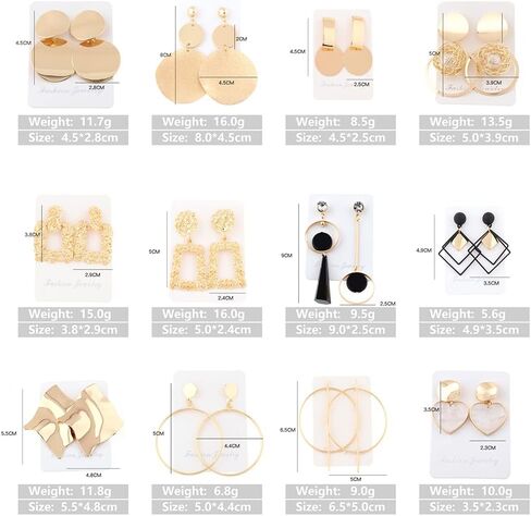 12 زوجًا من البيان ، أقراط متدلية للبالغين ، بارتفع الأنيقة من البار المنسق بالذهول. in Kuwait