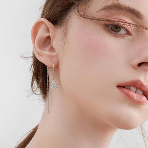 Irish Knot Moonstone/Dreamcatcher/Evil Eye Hand of Fatima/Bee/bat Animal Pull Through Earrings/Tai Chi/Pineapple ear thread 925 Sterling Silver Pull Through Earrings Jewellery for Women in Saudi Arabia