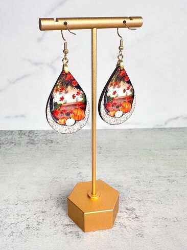 Fall Earrings for Women Autumn Lightweight Teardrop Pumpkin Thanksgiving Jewelry Dangle Fun Colorful Statement Handmade The Painted Pug (Fall Scene) in Kuwait
