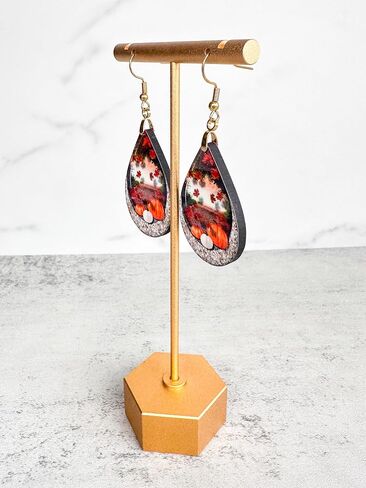 Fall Earrings for Women Autumn Lightweight Teardrop Pumpkin Thanksgiving Jewelry Dangle Fun Colorful Statement Handmade The Painted Pug (Fall Scene) in Kuwait