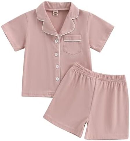 Balaflyie Toddler Baby Pajama Set Boy Girl Short Sleeve Shirt&Shorts Pjs | Kids Button Down Sleepwear, Cotton Jammies Lounge Sets for 6 Months-7 Years Old Babies, Toddlers, Little Kids in Saudi Arabia