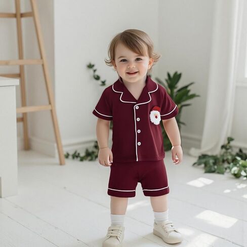 Balaflyie Toddler Baby Pajama Set Boy Girl Button Down Sleepwear Shirt Sleeve Shirt & Shorts Cotton Jammies Lounge Lounge in Kuwait