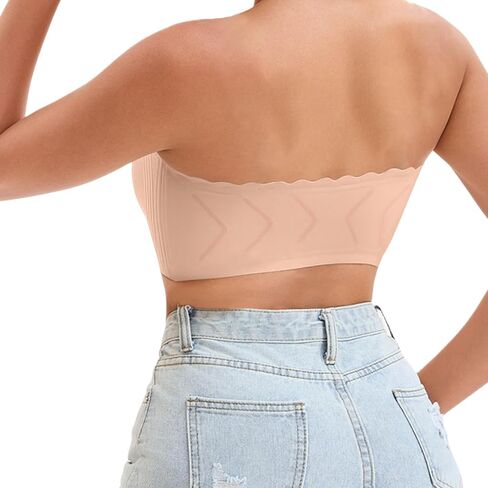 Front Closure Wireless Strapless Bras for Women Seamless Comfy Bandeau Bralette(Beige,XX-Large) in Saudi Arabia