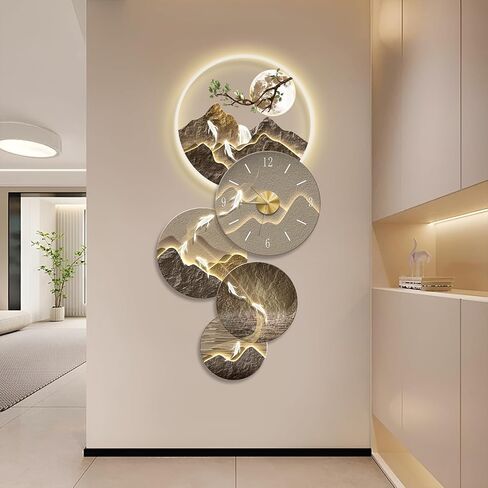 3D Wall Art Decor Led, Large Metal Wall Art with Lights, Remote Control Modern Hang Sculpture with Clock, Home Hanging Decor for Living Room, Bedroom, Office, Corridor, Entrance in Saudi Arabia