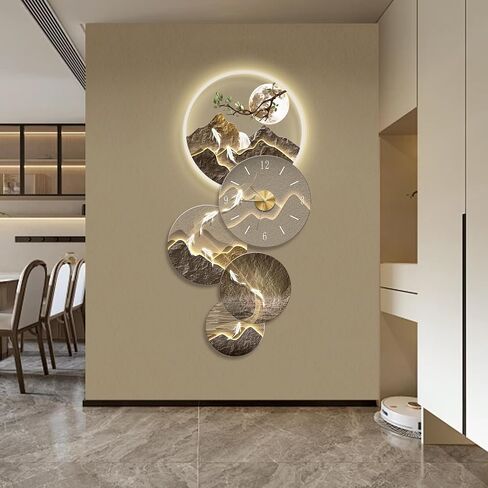 3D Wall Art Decor Led, Large Metal Wall Art with Lights, Remote Control Modern Hang Sculpture with Clock, Home Hanging Decor for Living Room, Bedroom, Office, Corridor, Entrance in Saudi Arabia