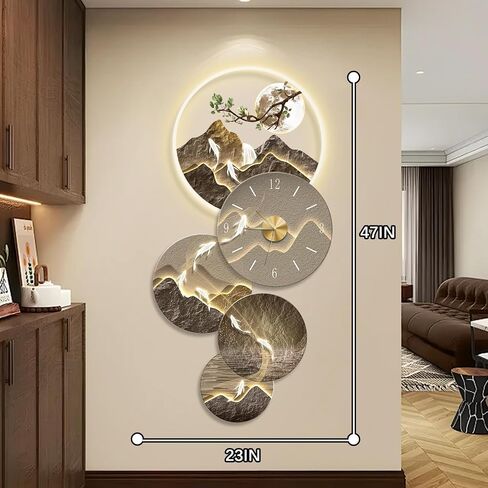 3D Wall Art Decor Led, Large Metal Wall Art with Lights, Remote Control Modern Hang Sculpture with Clock, Home Hanging Decor for Living Room, Bedroom, Office, Corridor, Entrance in Saudi Arabia