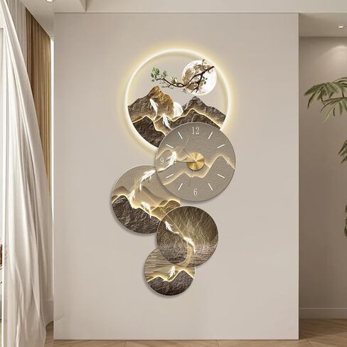 3D Wall Art Decor Led, Large Metal Wall Art with Lights, Remote Control Modern Hang Sculpture with Clock, Home Hanging Decor for Living Room, Bedroom, Office, Corridor, Entrance in Saudi Arabia