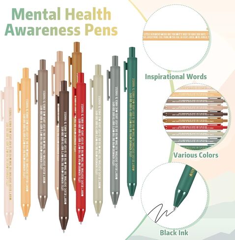 100 Pcs Inspirational Pens Gifts Bulk Mental Health Motivational Quotes Ballpoint Pens Black Ink Thank You Appreciation Gifts for Women Employee Graduation End of the School Year, 10 color in Kuwait