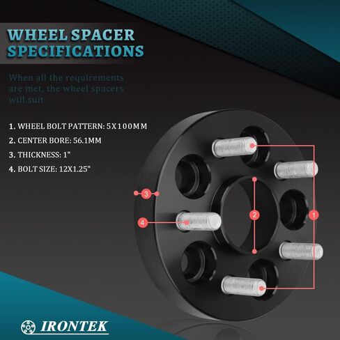 IRONTEK 1" 5x100mm to 5x100mm Wheel Spacers Hubcentric Spacers Adapter [Hub Bore 56.1mm, Thread Pitch 12x1.25] Fit for Subaru 92-19 Impreza/89-14 Legacy/00-13 Outback, for Scion FR-S, for Saab 9-2X in Saudi Arabia