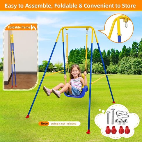 Foldable Swing Stand for Kids, Heavy-Duty Metal Swing Frame for Indoor/Outdoor, Suitable for Most Baby Toddler Swings, Easy to Assemble & Store (Swings Not Included) (White) in Kuwait