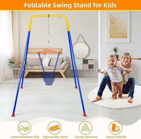Foldable Swing Stand for Kids, Heavy-Duty Metal Swing Frame for Indoor/Outdoor, Suitable for Most Baby Toddler Swings, Easy to Assemble & Store (Swings Not Included) (White) in Kuwait