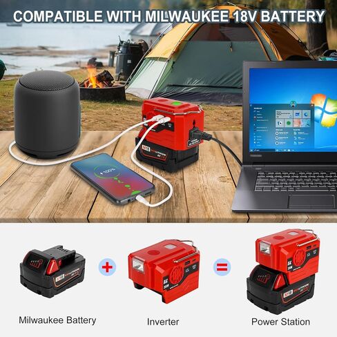 DC 18V إلى AC 120 فولت العاكس للطاقة لبطارية ميلووكي M18 18V ، 350W محول عاكس طاقة موجة الجيب النقي مع 6 شاشة LCD الإخراج وضوء LED ، منفذ بطارية 4 (بدون بطارية) in Kuwait