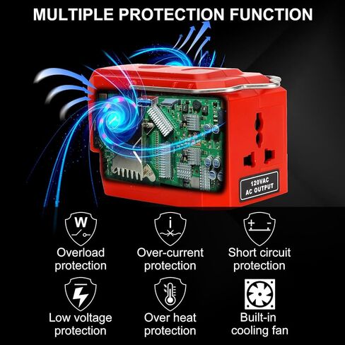 DC 18V إلى AC 120 فولت العاكس للطاقة لبطارية ميلووكي M18 18V ، 350W محول عاكس طاقة موجة الجيب النقي مع 6 شاشة LCD الإخراج وضوء LED ، منفذ بطارية 4 (بدون بطارية) in Kuwait