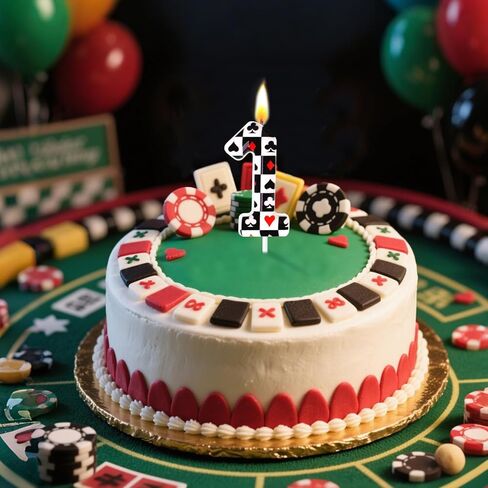 Casino Poker Birthday Candles, Casino Theme Party Decorations, Options for Ages 0-100 Available, Birthday Number Candles for Cake Topper (Black and White, Number 21) in Saudi Arabia